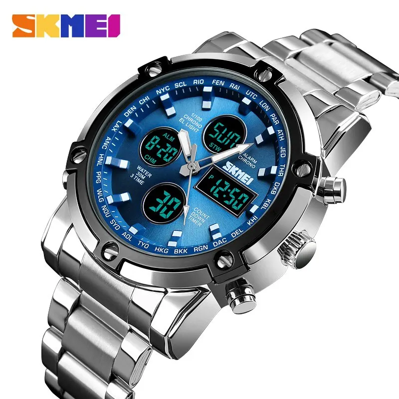 Gold 6138 - Skmei 1389 นาฬิกาดิจิตอลแสดงเวลา 3 ระบบ พร้อมไฟแบ็คไลท์